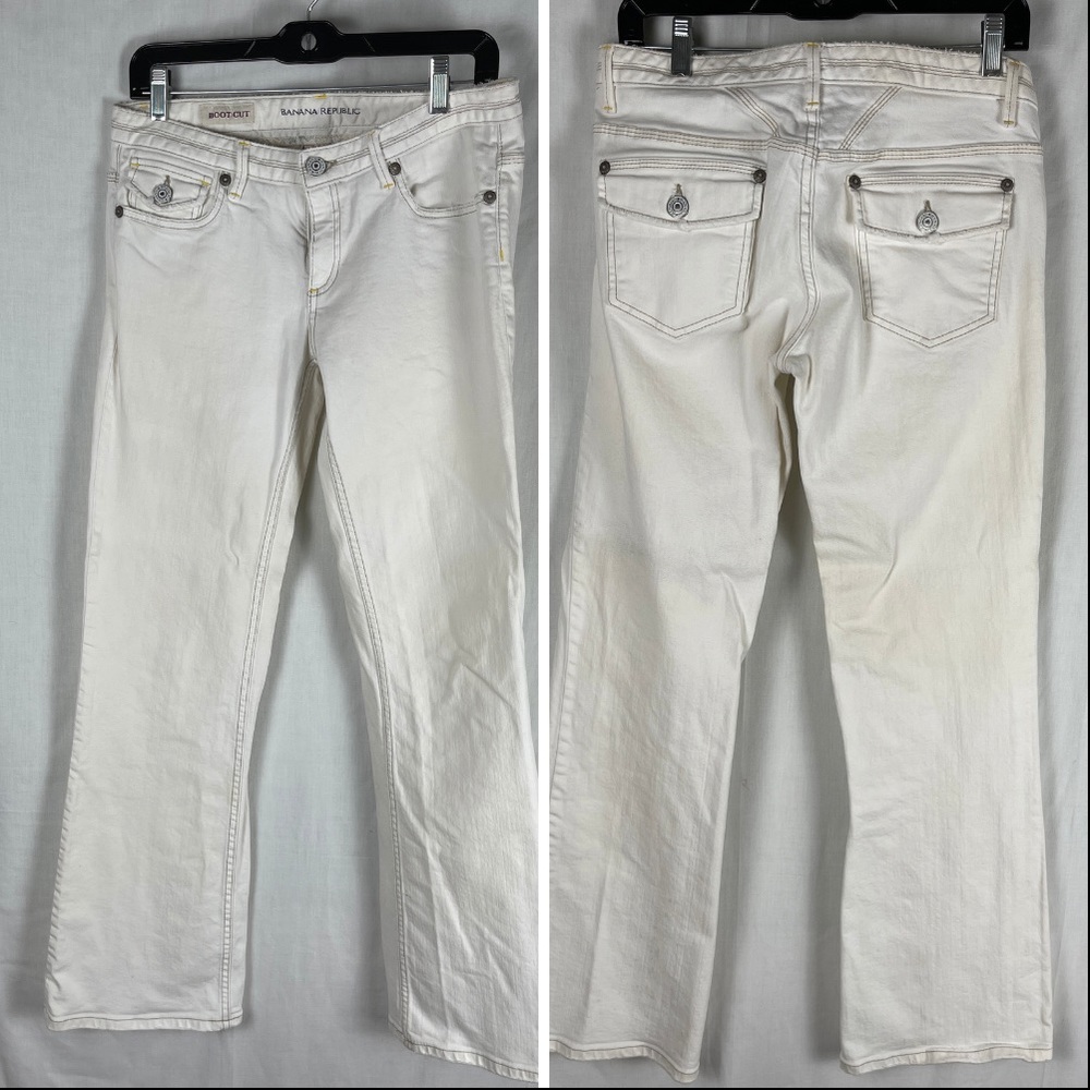 Banana Republic White Cotton/Spandex Distressed Jeans